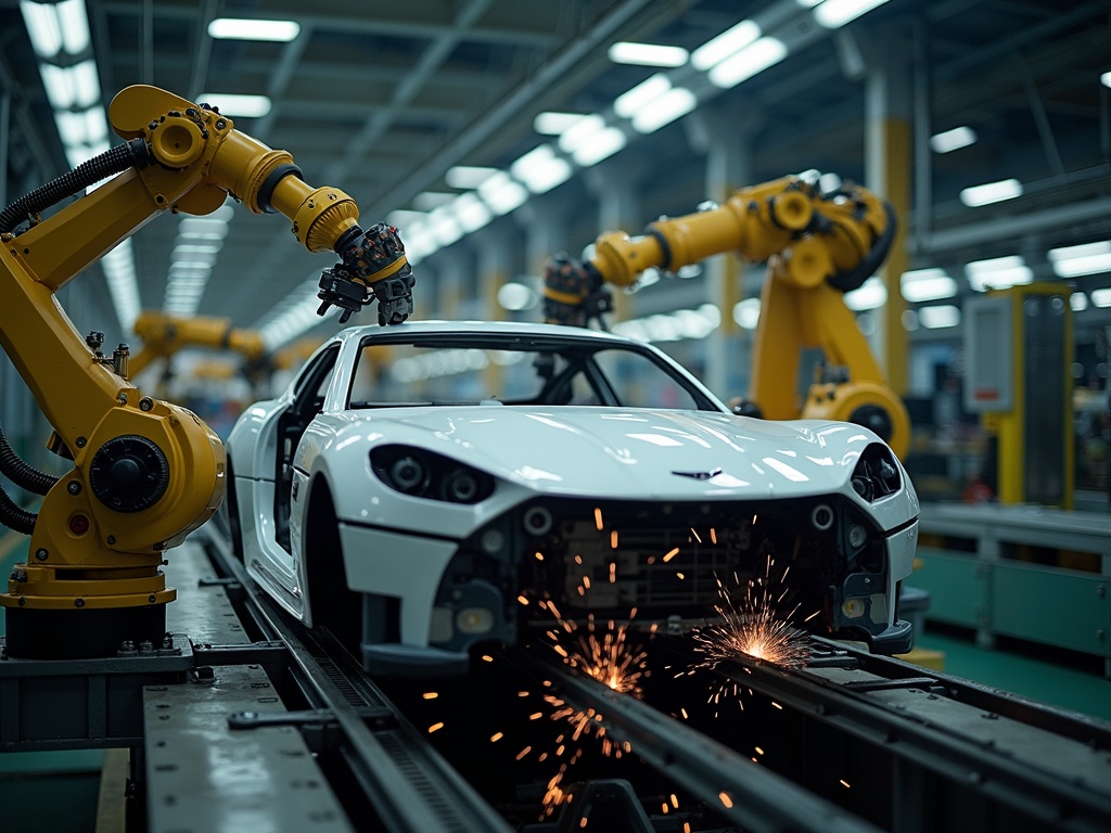Robotic arms on an automotive assembly line