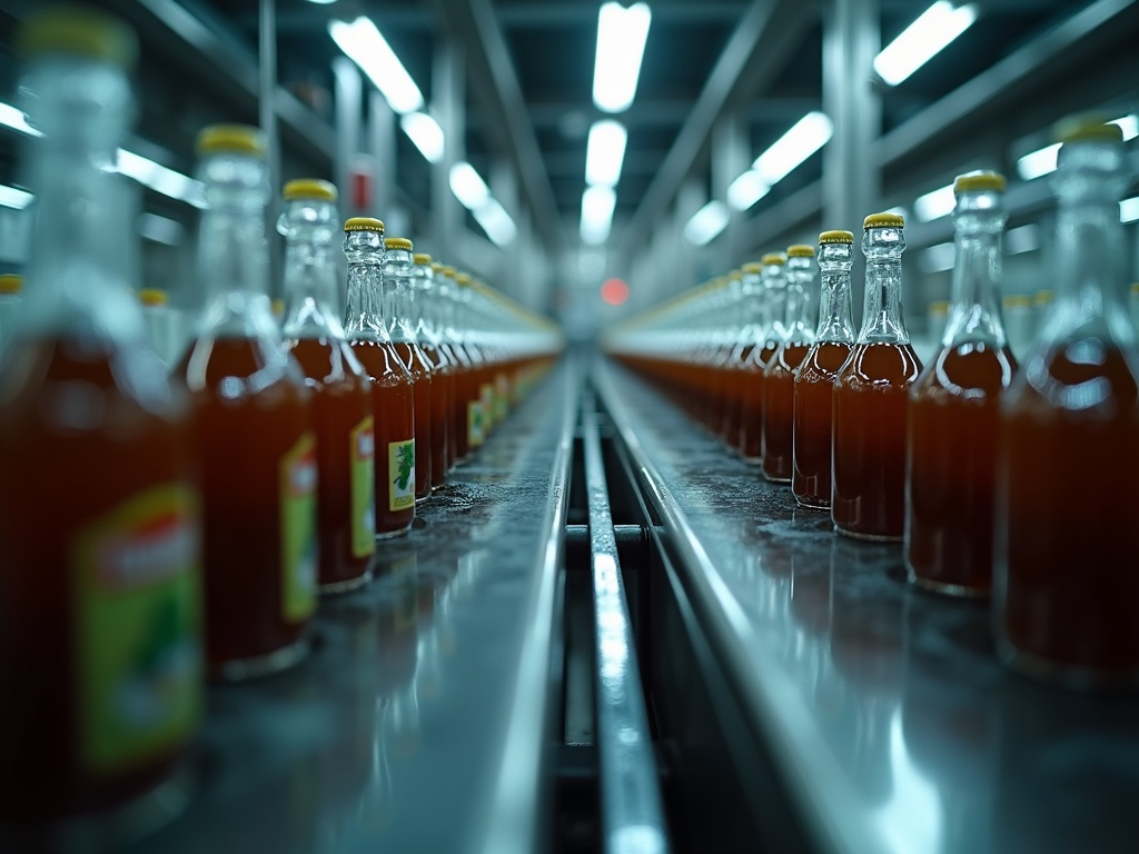 Beverage bottling line in a food factory