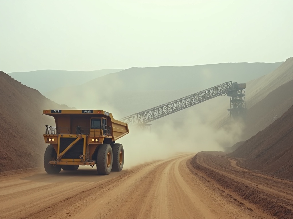 Ore conveyor and haul truck at a mine