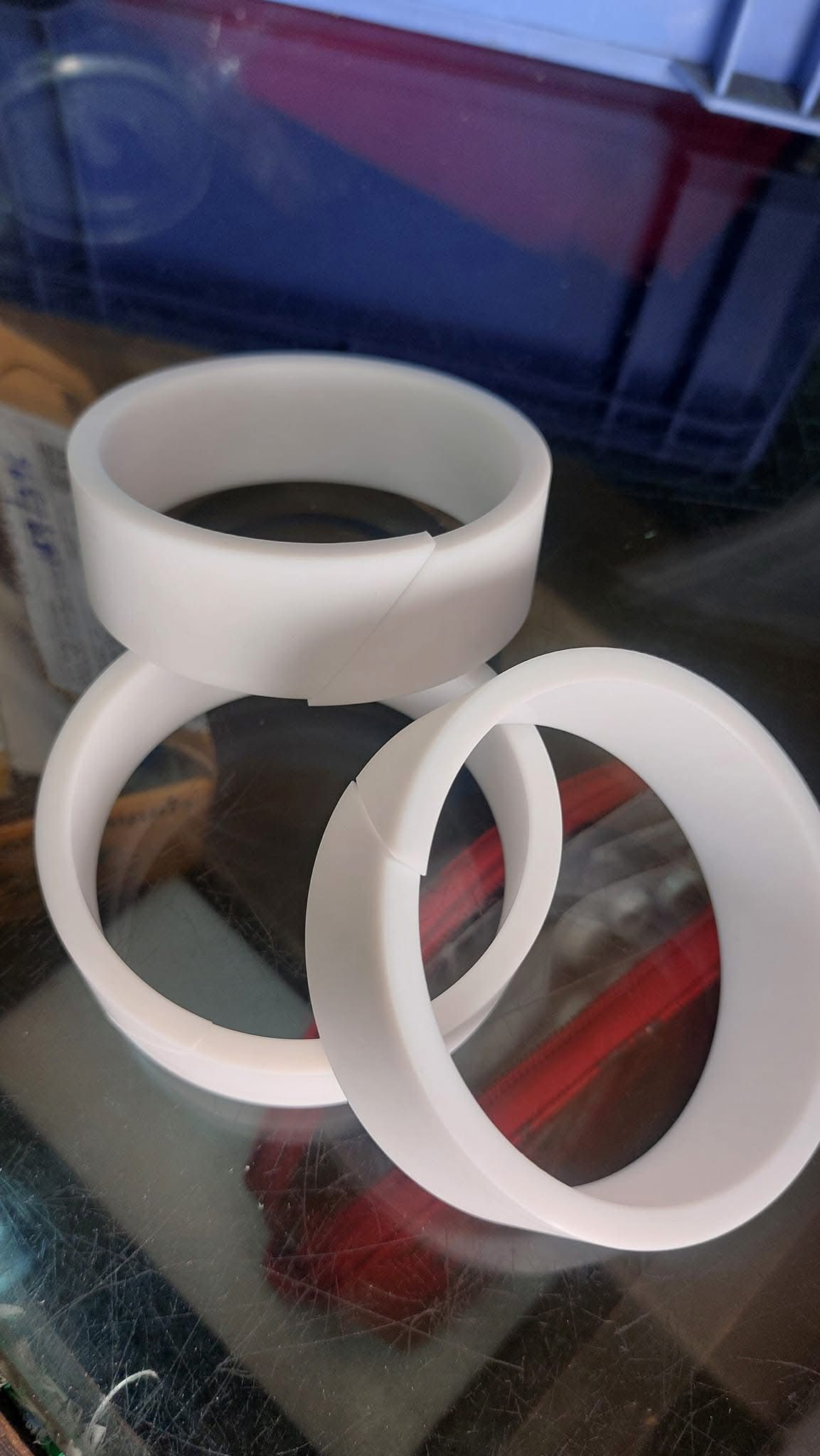 White PTFE rings turned to size